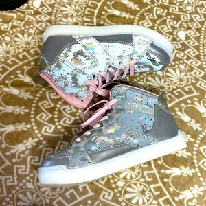 Skechers Girls Energy Lights E-pro SNEAKERS Gray Lace up Mid Top 20090L Sz 8